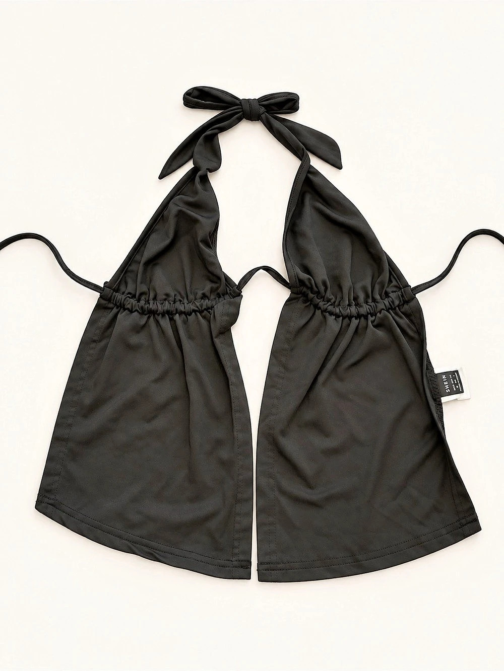 SHEIN SXY Summer Front Slit Backless Knotted Halterneck Top Black